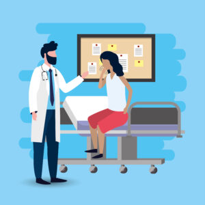 Urgent Care doctor with sick patient diagnosis